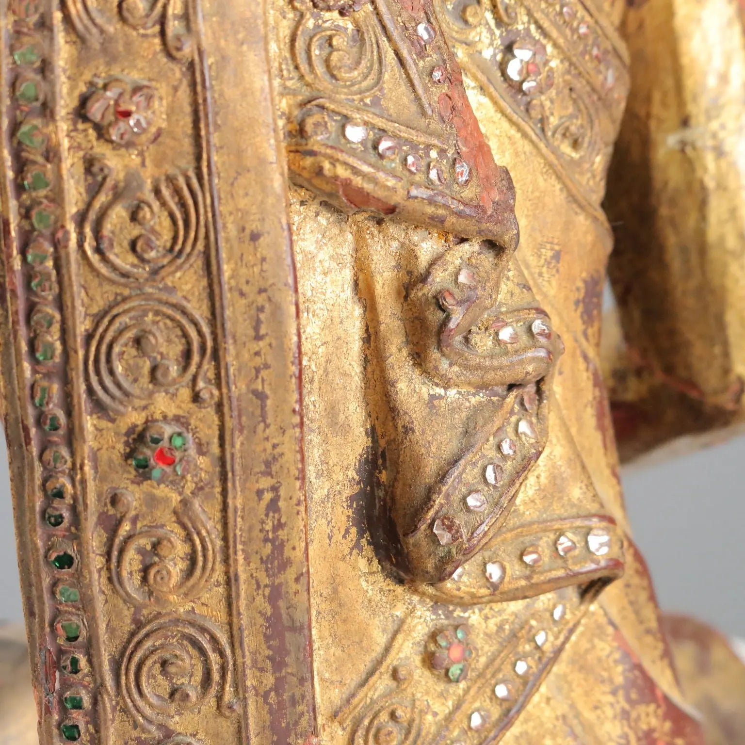 Antique Sculpture of a Monk Lacquered Gilded Wood Myanmar XX Century