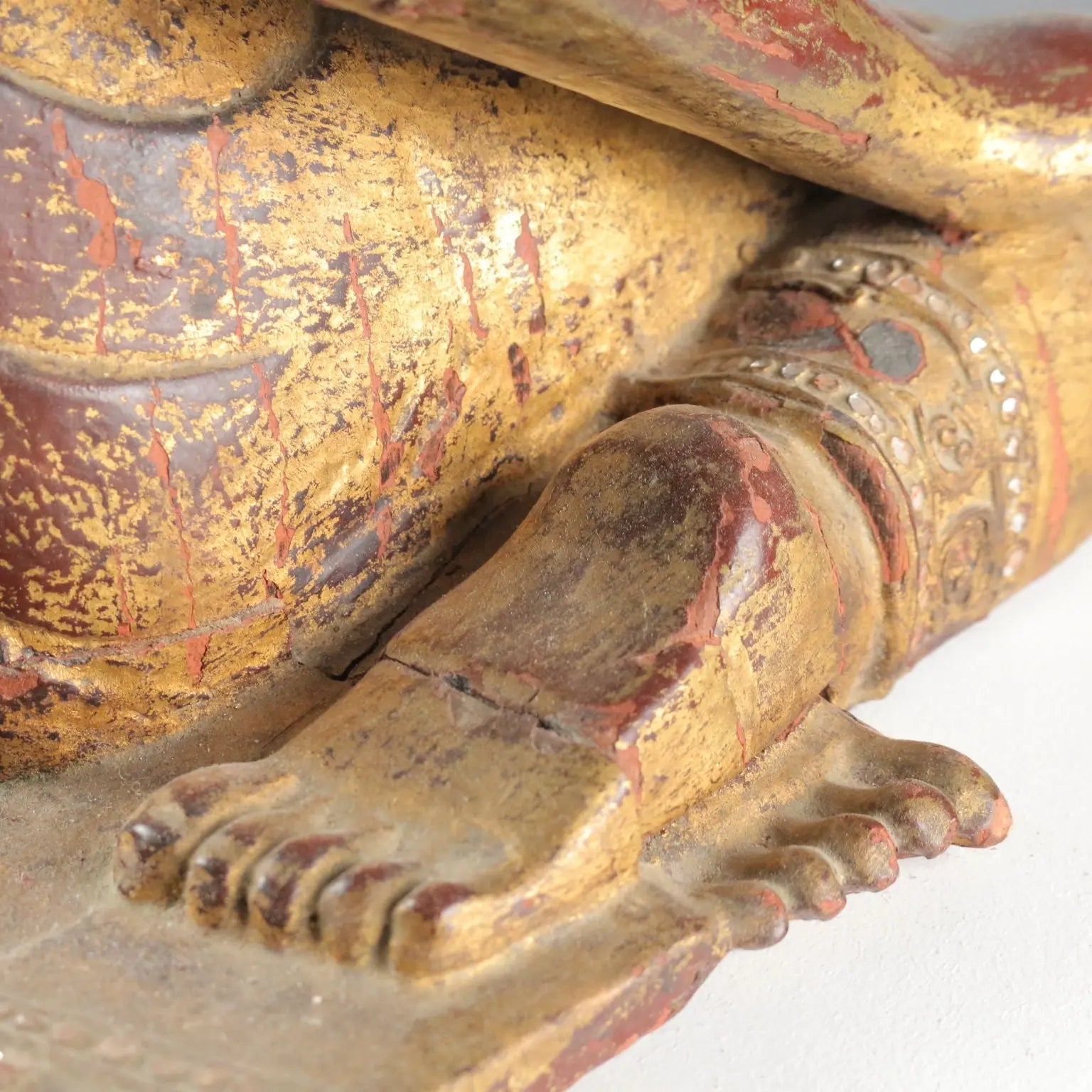 Antique Sculpture of a Monk Lacquered Gilded Wood Myanmar XX Century