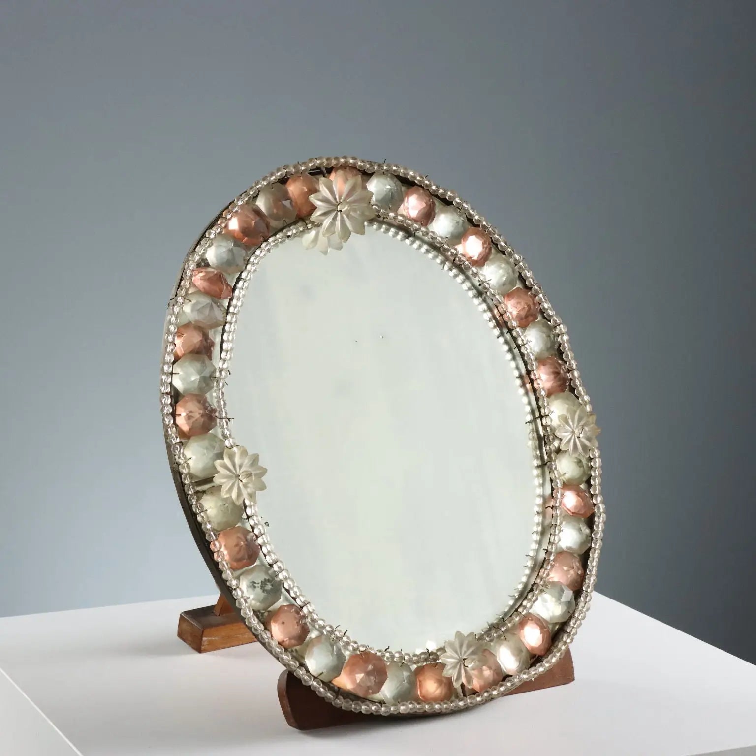 Antique Table Mirror Wood Glass Italy XX Century