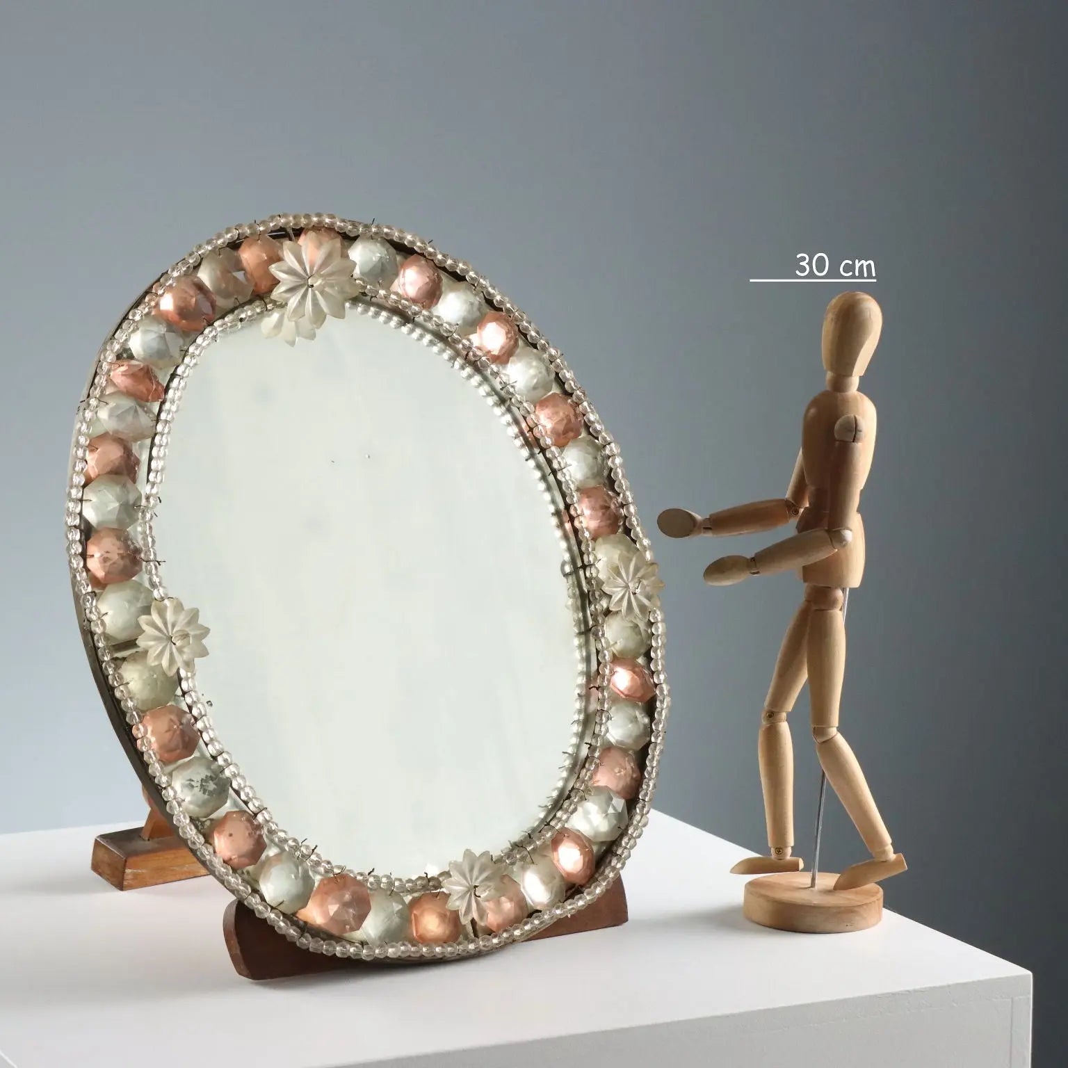 Antique Table Mirror Wood Glass Italy XX Century