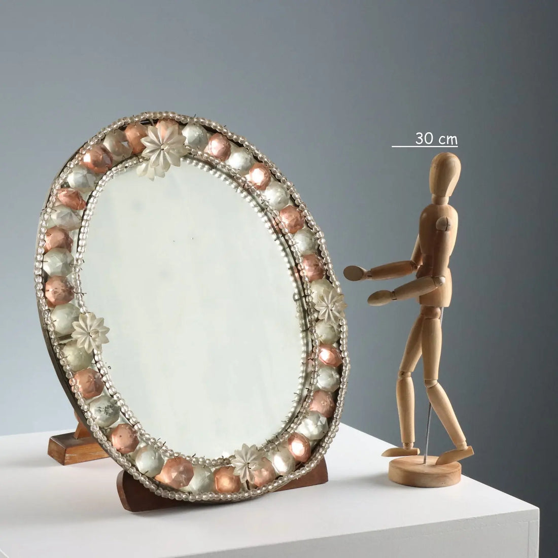 Antique Table Mirror Wood Glass Italy XX Century