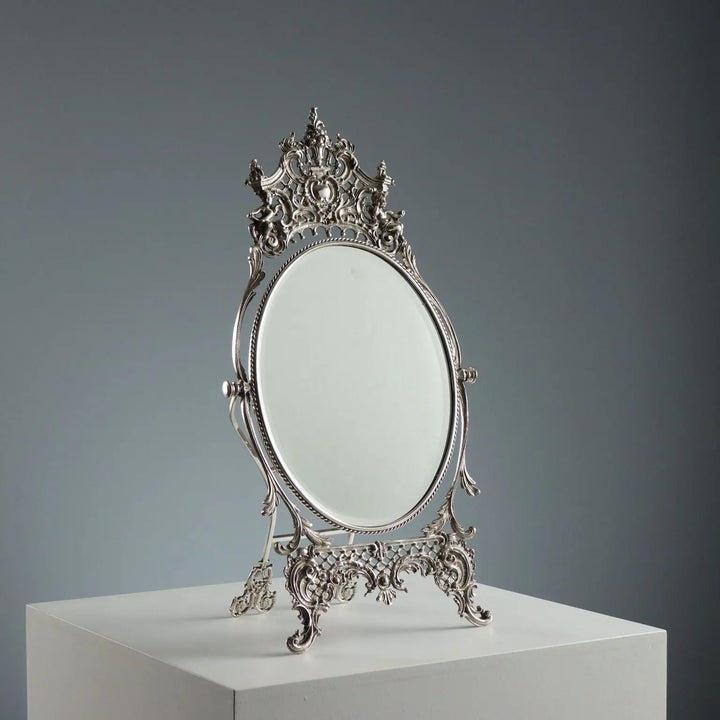 Vintage Table Mirror Metal Glass Italy XX Century