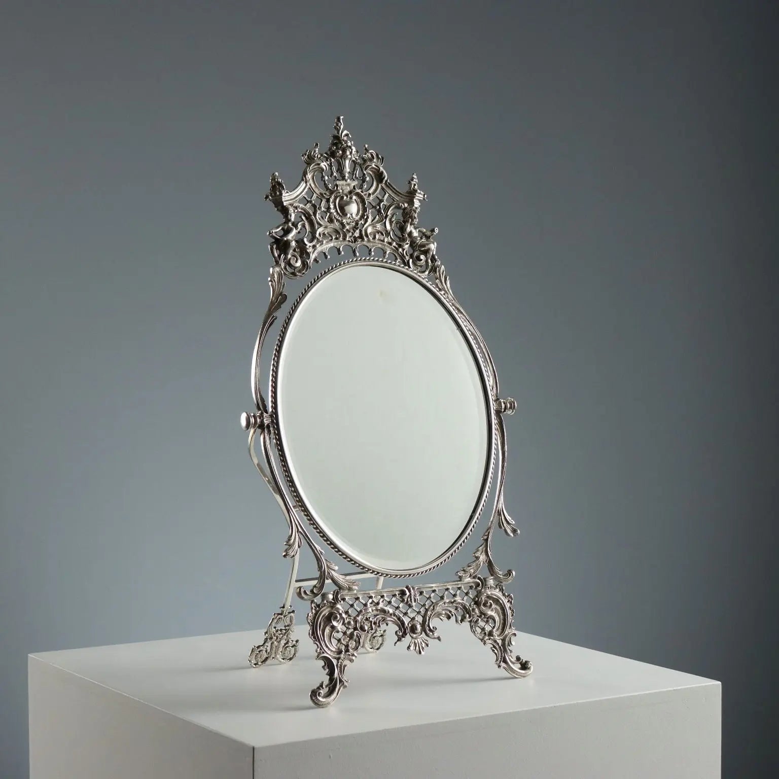 Vintage Table Mirror Metal Glass Italy XX Century