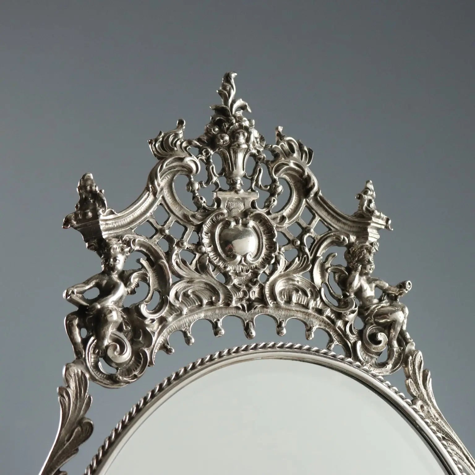 Vintage Table Mirror Metal Glass Italy XX Century