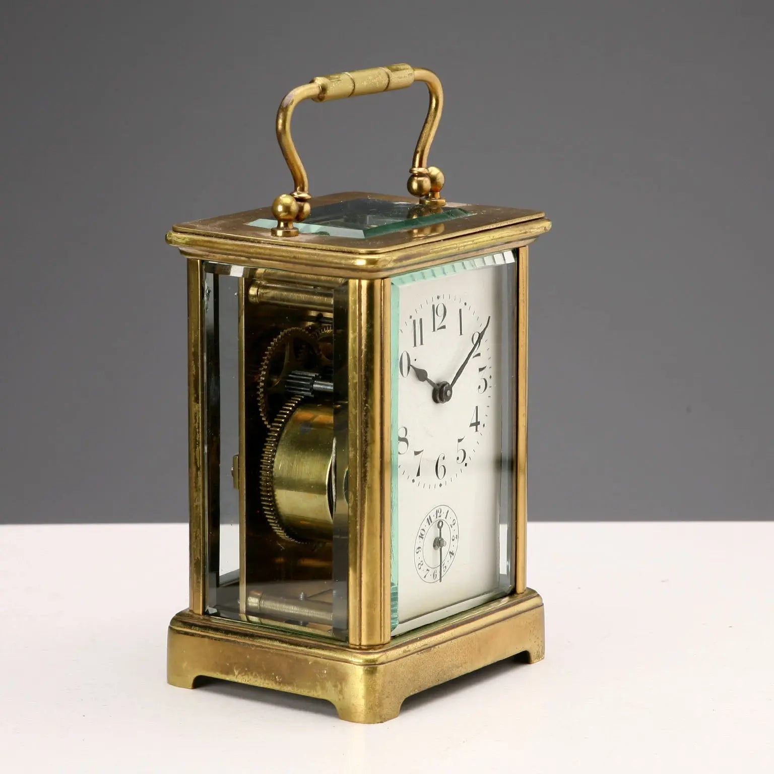 Antique Travel Clock Bronze Glass Europe XIX Century