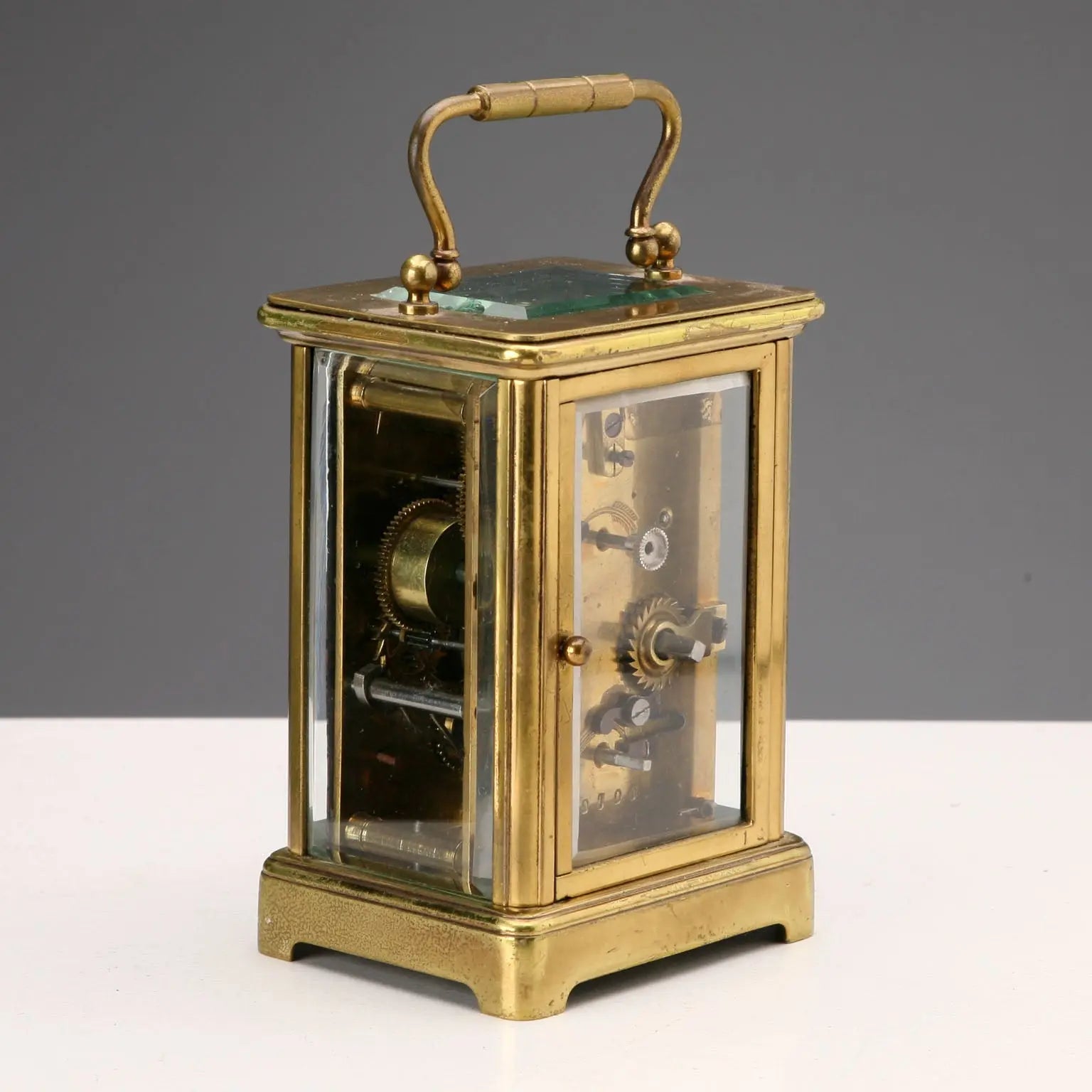 Antique Travel Clock Bronze Glass Europe XIX Century