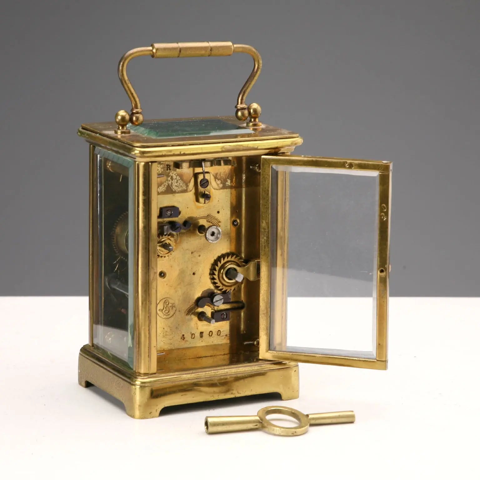 Antique Travel Clock Bronze Glass Europe XIX Century