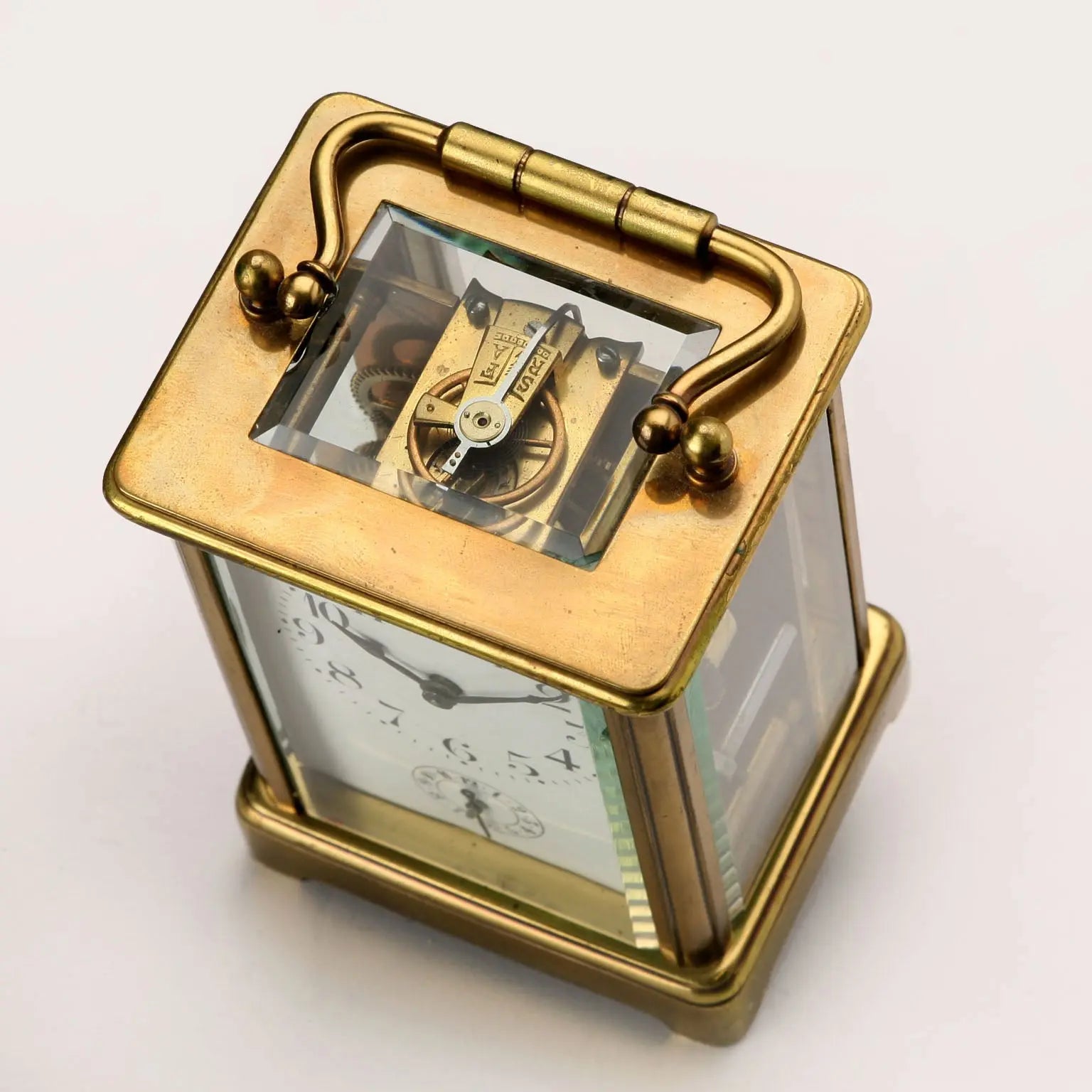 Antique Travel Clock Bronze Glass Europe XIX Century