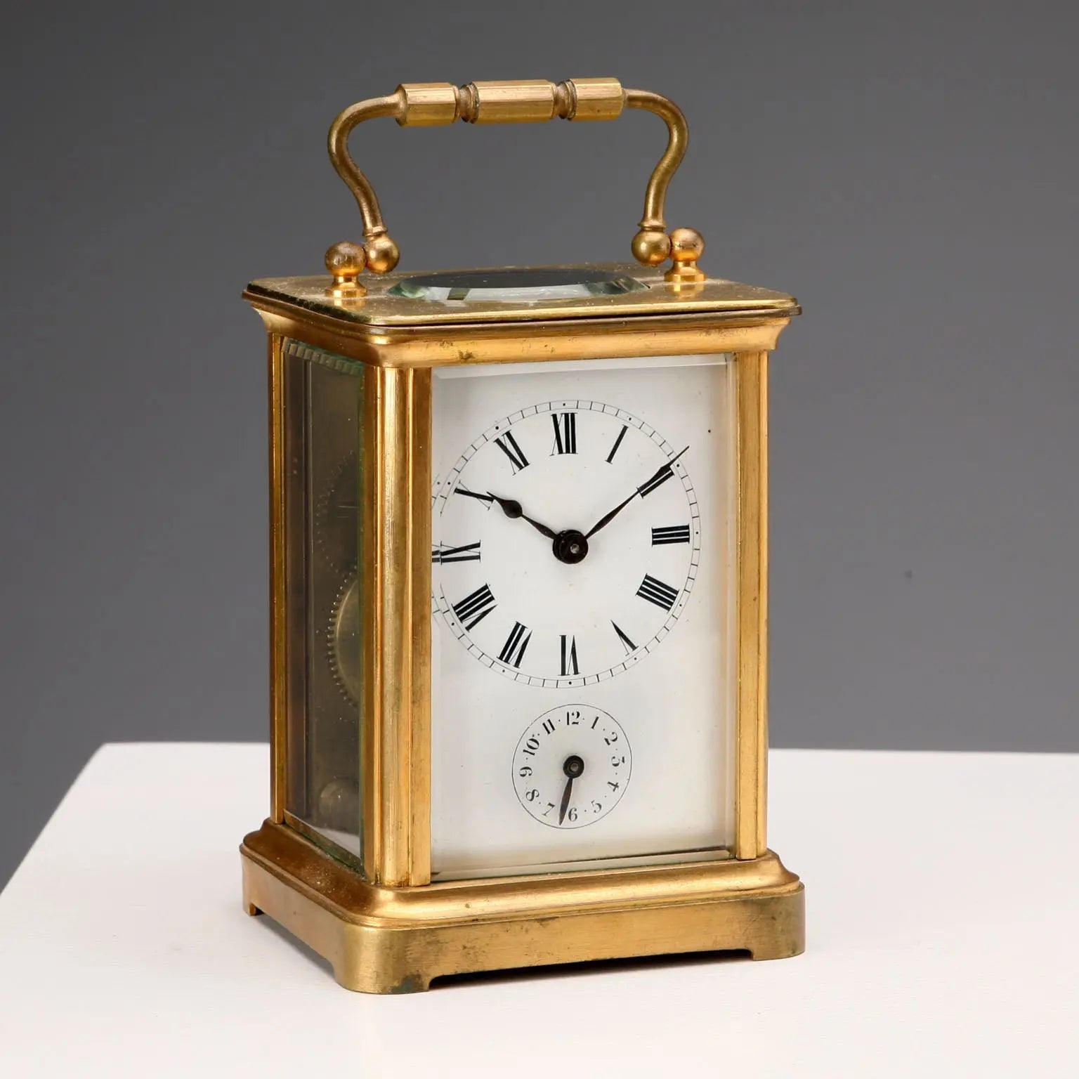 Antique Travel Clock Gilded Bronze Glass Europe XIX Century