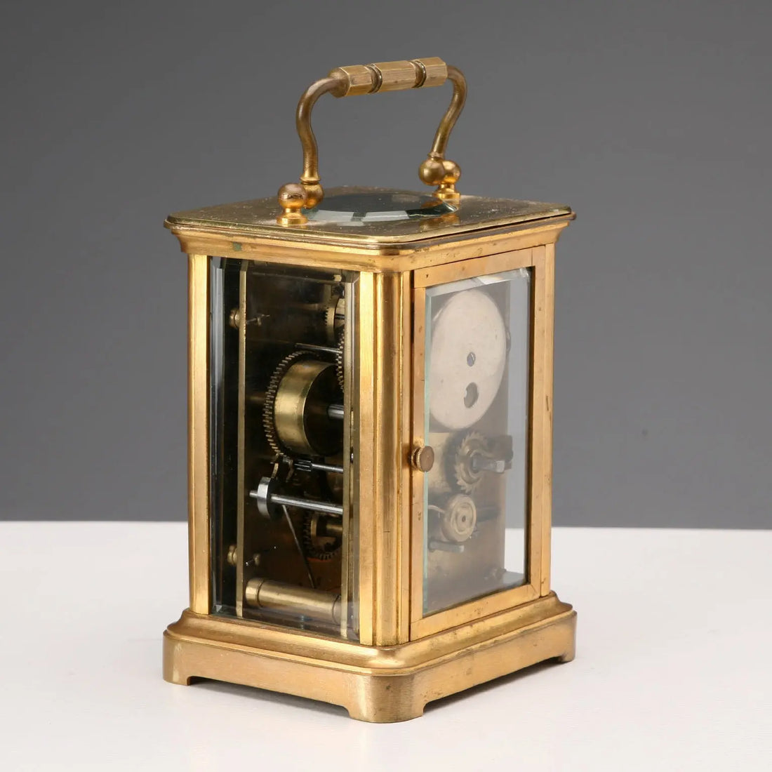 Antique Travel Clock Gilded Bronze Glass Europe XIX Century