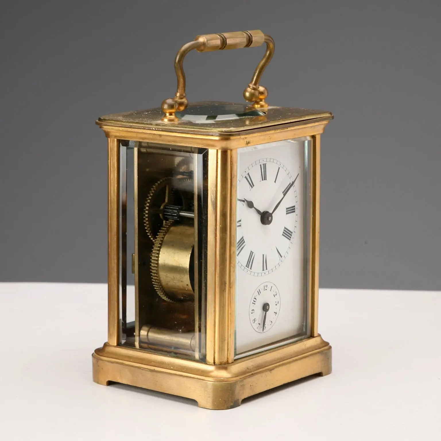 Antique Travel Clock Gilded Bronze Glass Europe XIX Century