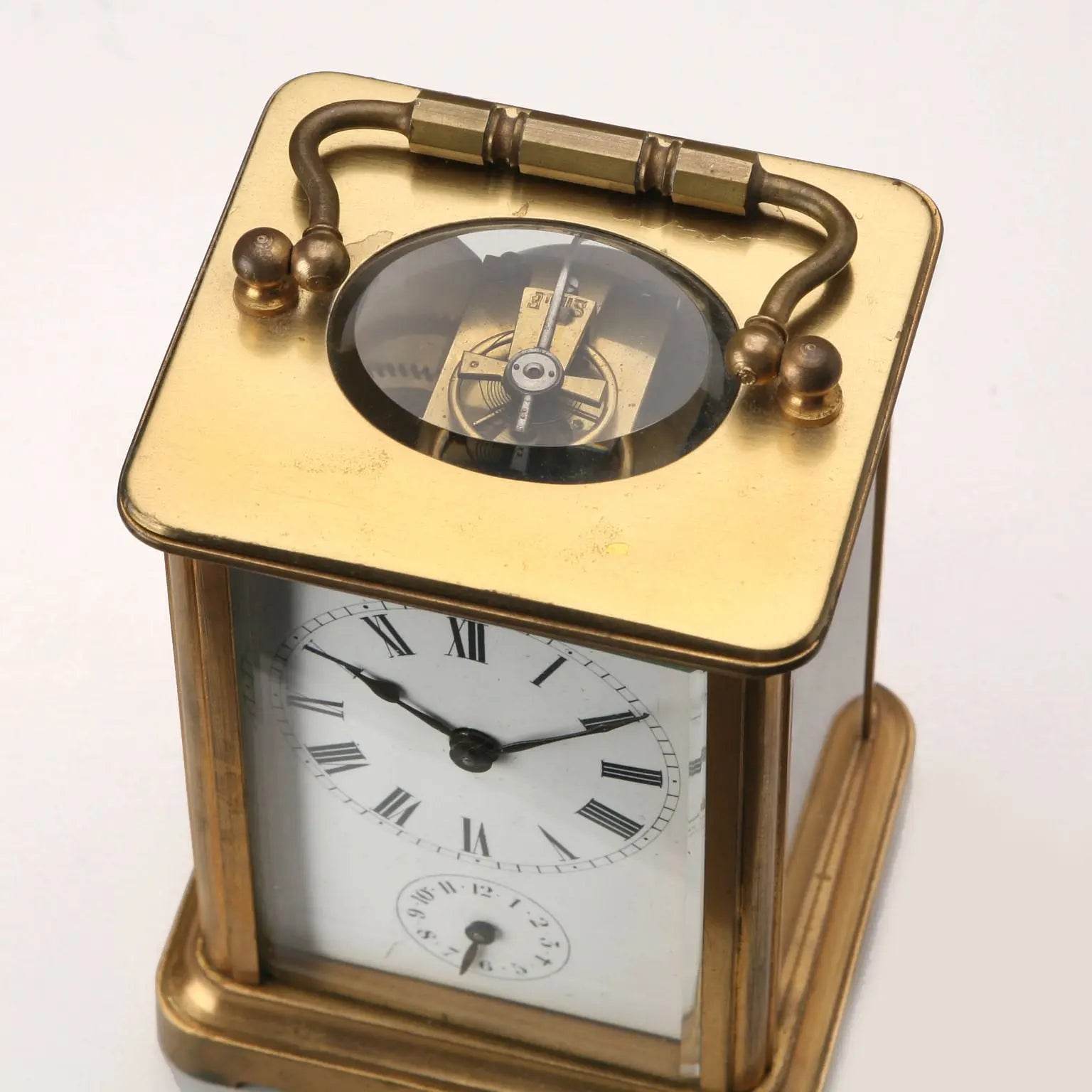 Antique Travel Clock Gilded Bronze Glass Europe XIX Century