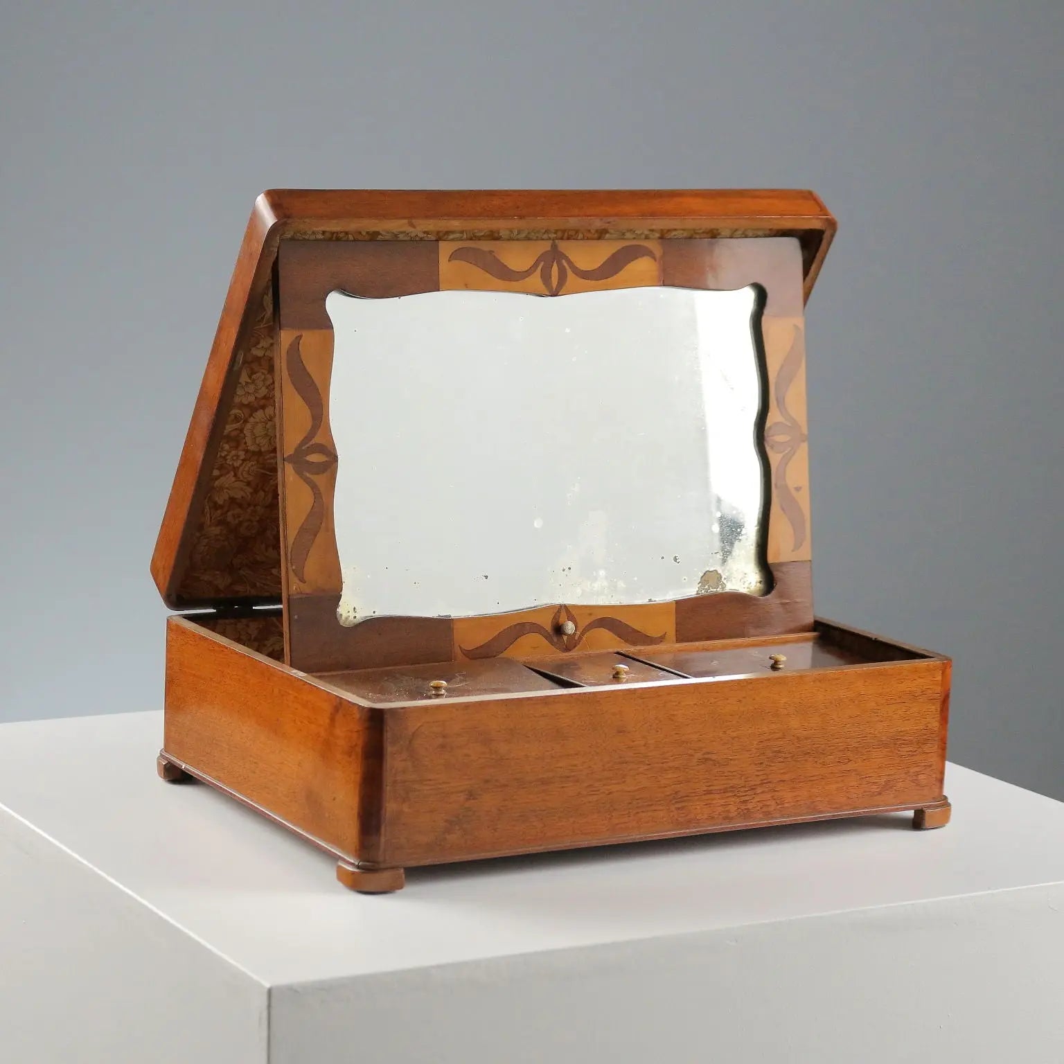 Antique Travel Box Walnut Mirror Italy XIX Century