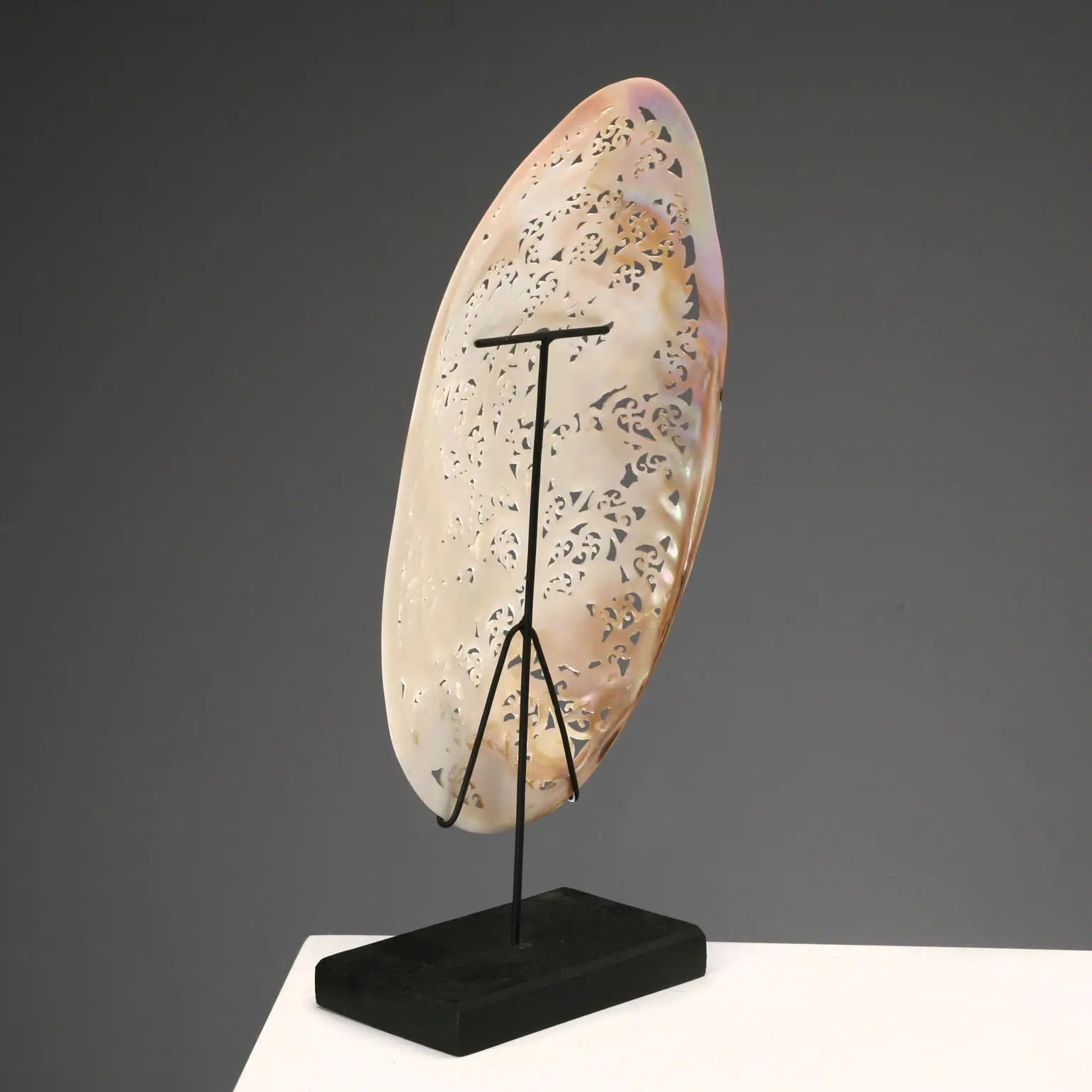 Perforated and Hand-Decorated Shell Wooden Base