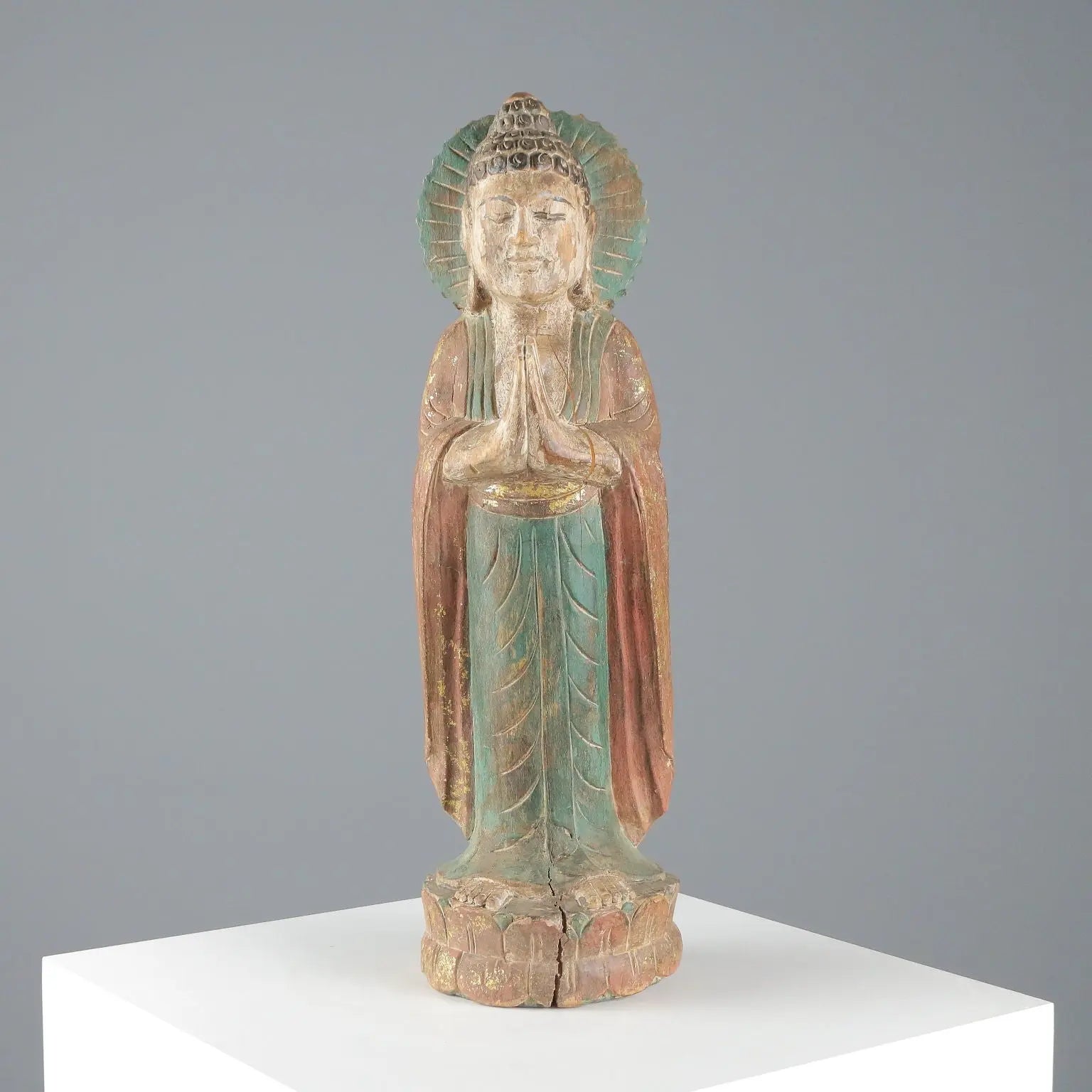 Antique Carved Wooden Buddha Sculpture Thailand XX Century