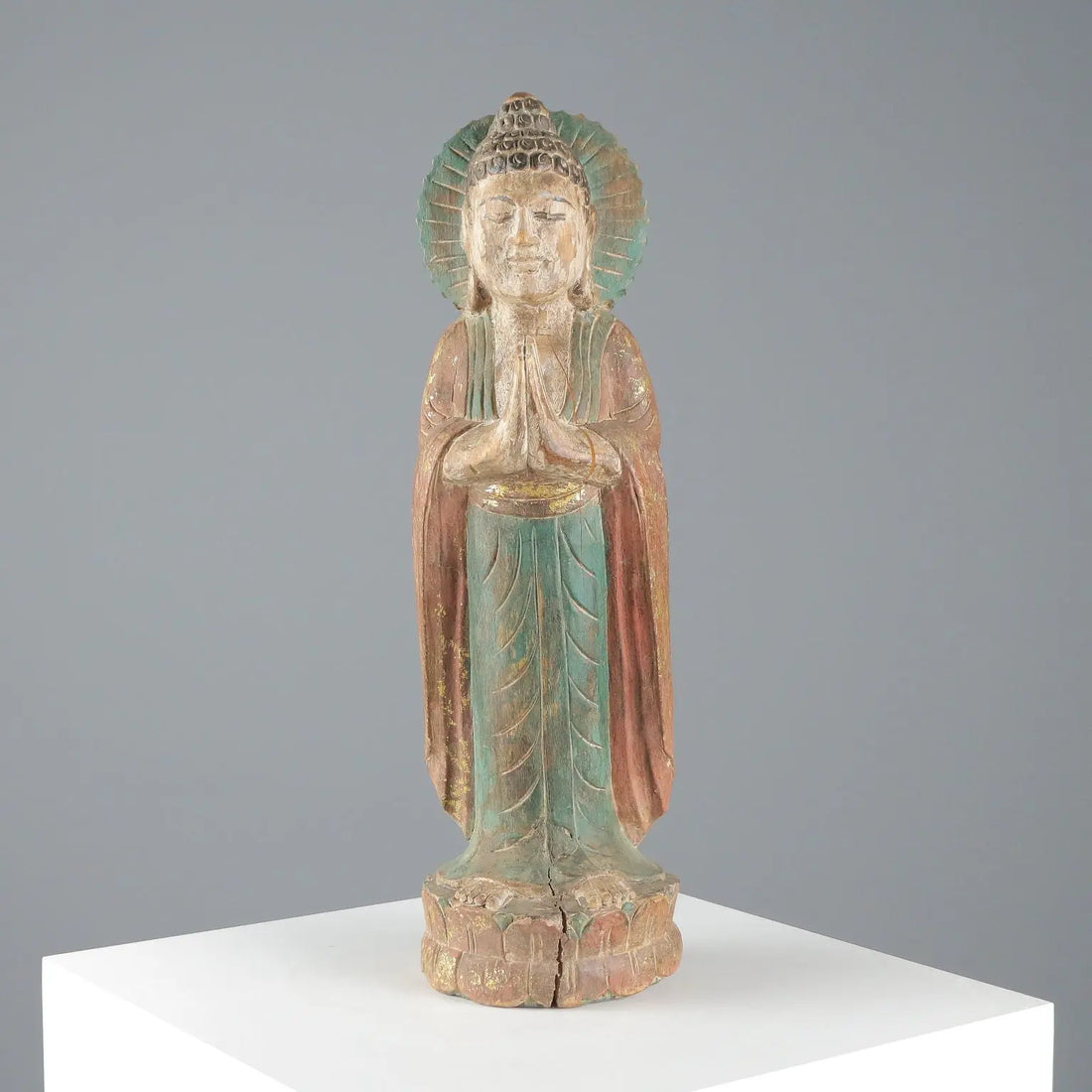 Antique Carved Wooden Buddha Sculpture Thailand XX Century