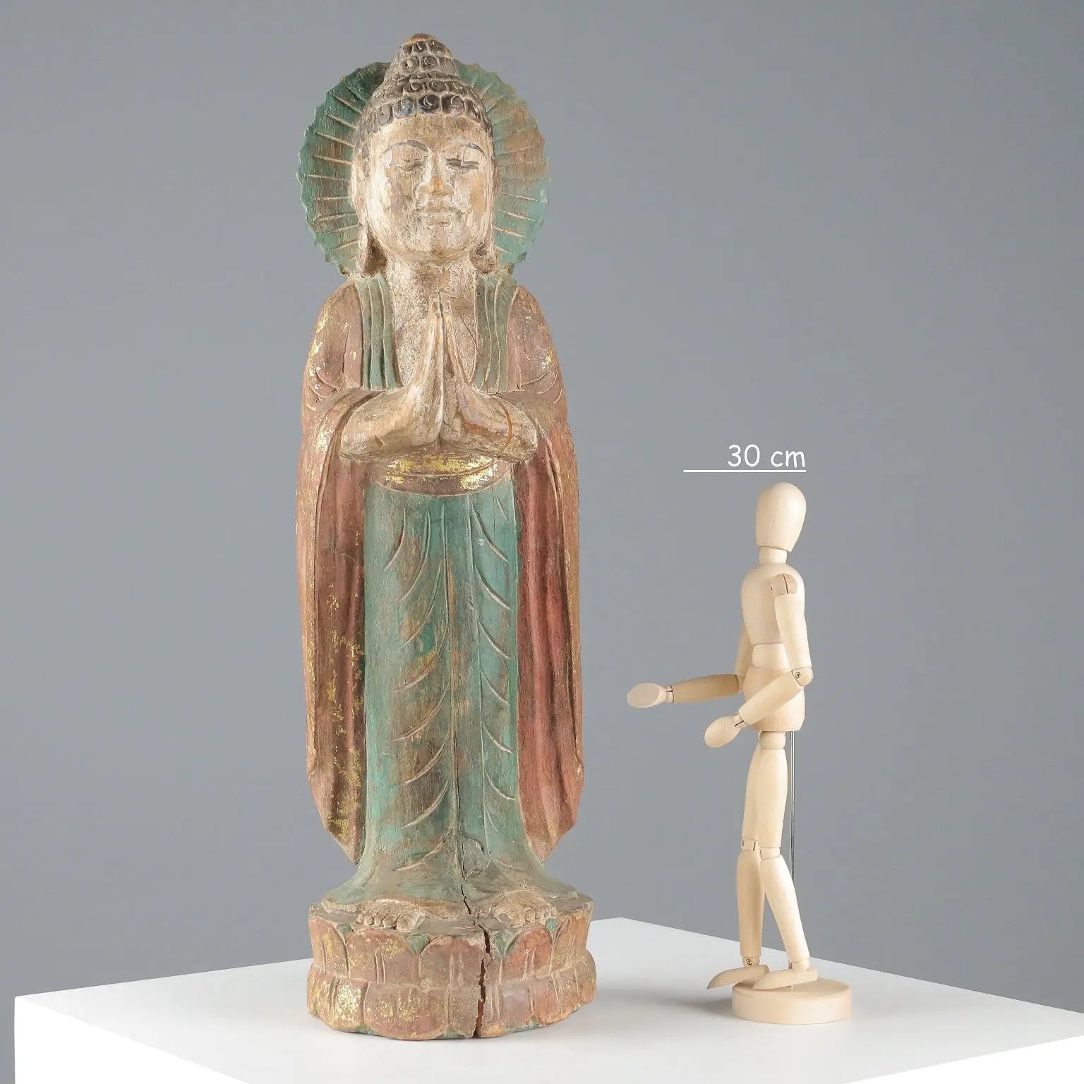Antique Carved Wooden Buddha Sculpture Thailand XX Century