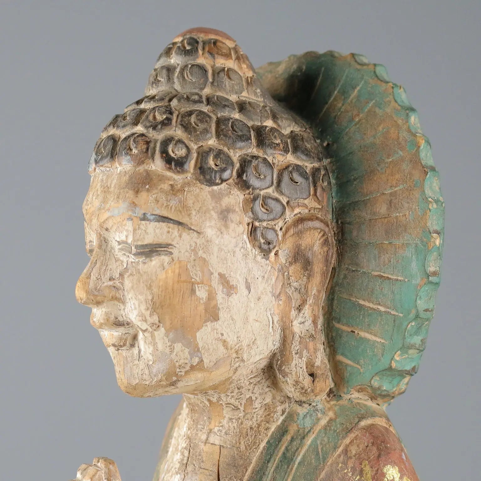 Antique Carved Wooden Buddha Sculpture Thailand XX Century