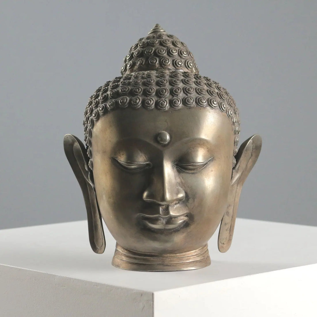 Antique Buddha Head Bronze Thailand XX Century