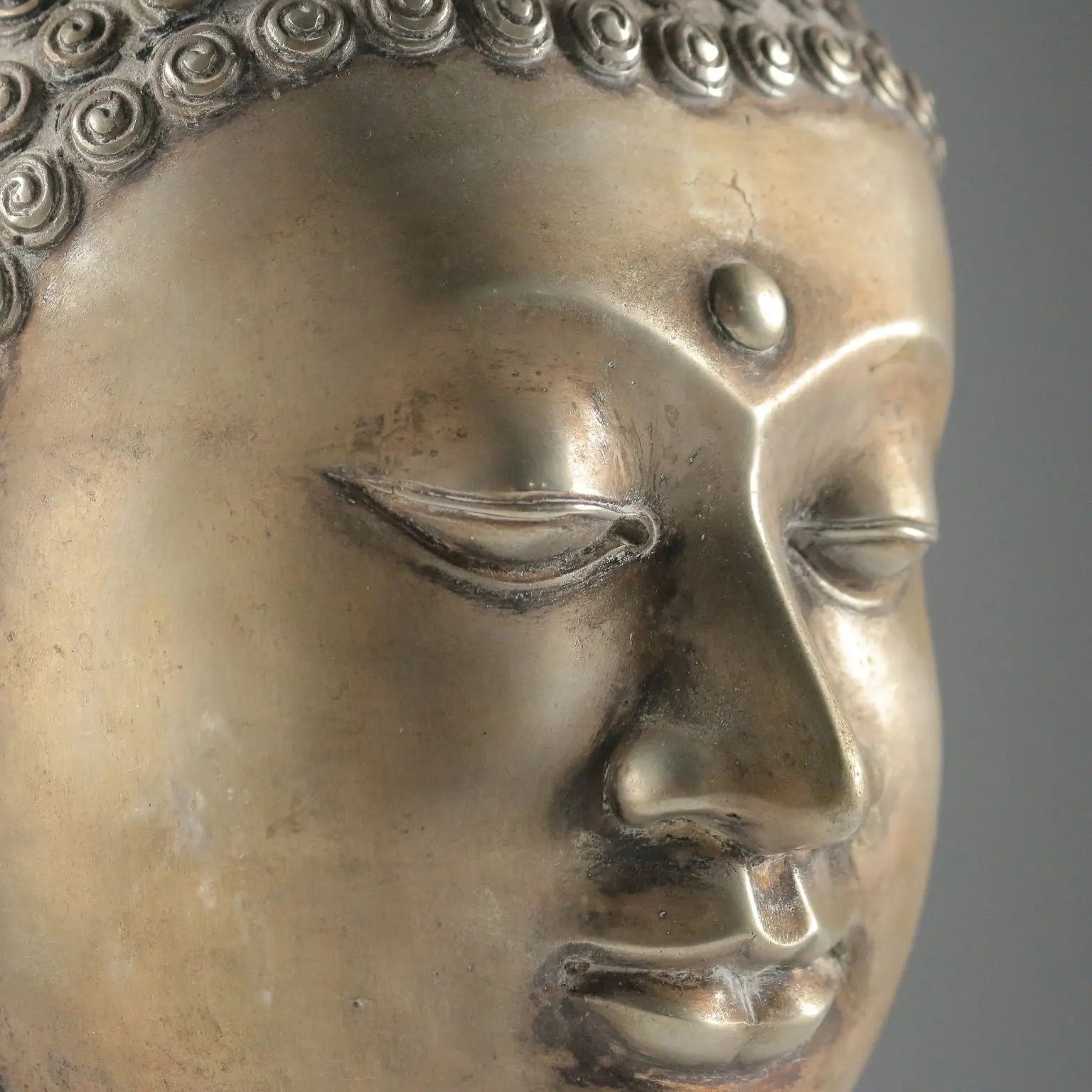 Antique Buddha Head Bronze Thailand XX Century
