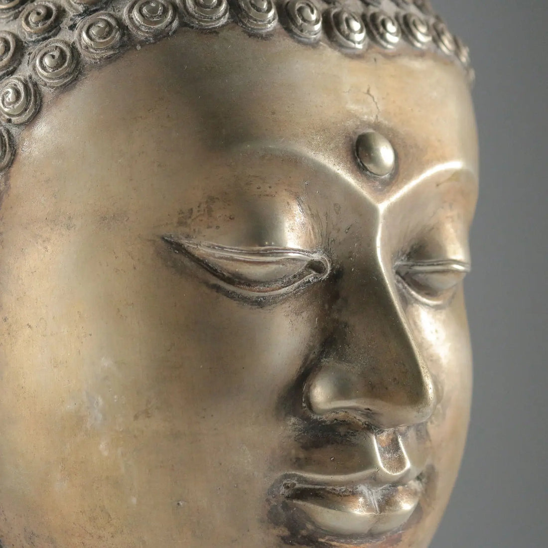 Antique Buddha Head Bronze Thailand XX Century