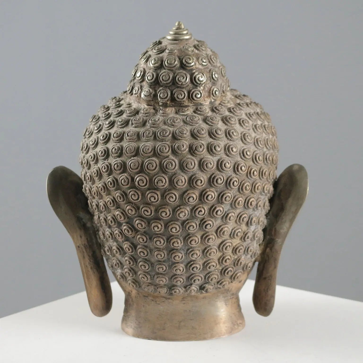 Antique Buddha Head Bronze Thailand XX Century