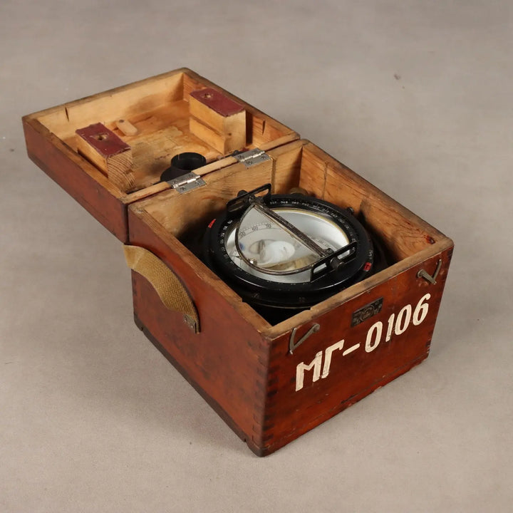Vintage Nautical Compass in Wooden Box Soviet Union 1960s