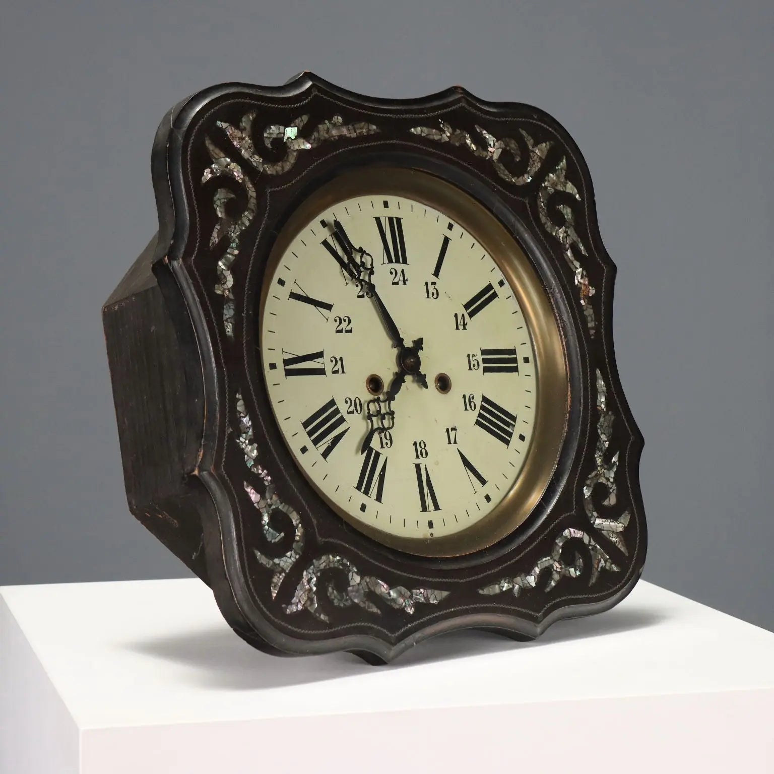 Antique Wall Clock Wood Mother of Pearl France XIX Century