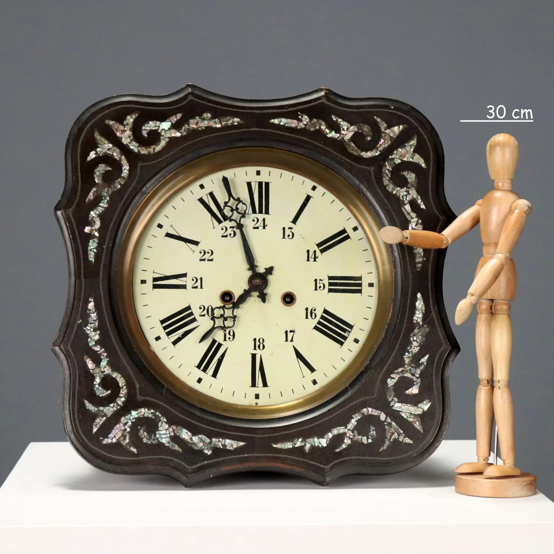 Antique Wall Clock Wood Mother of Pearl France XIX Century