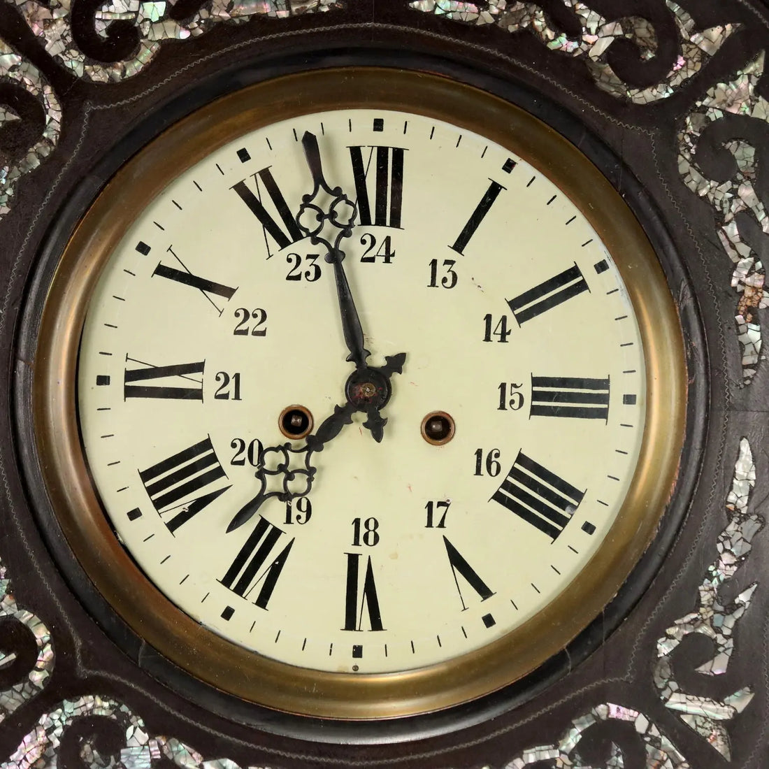 Antique Wall Clock Wood Mother of Pearl France XIX Century