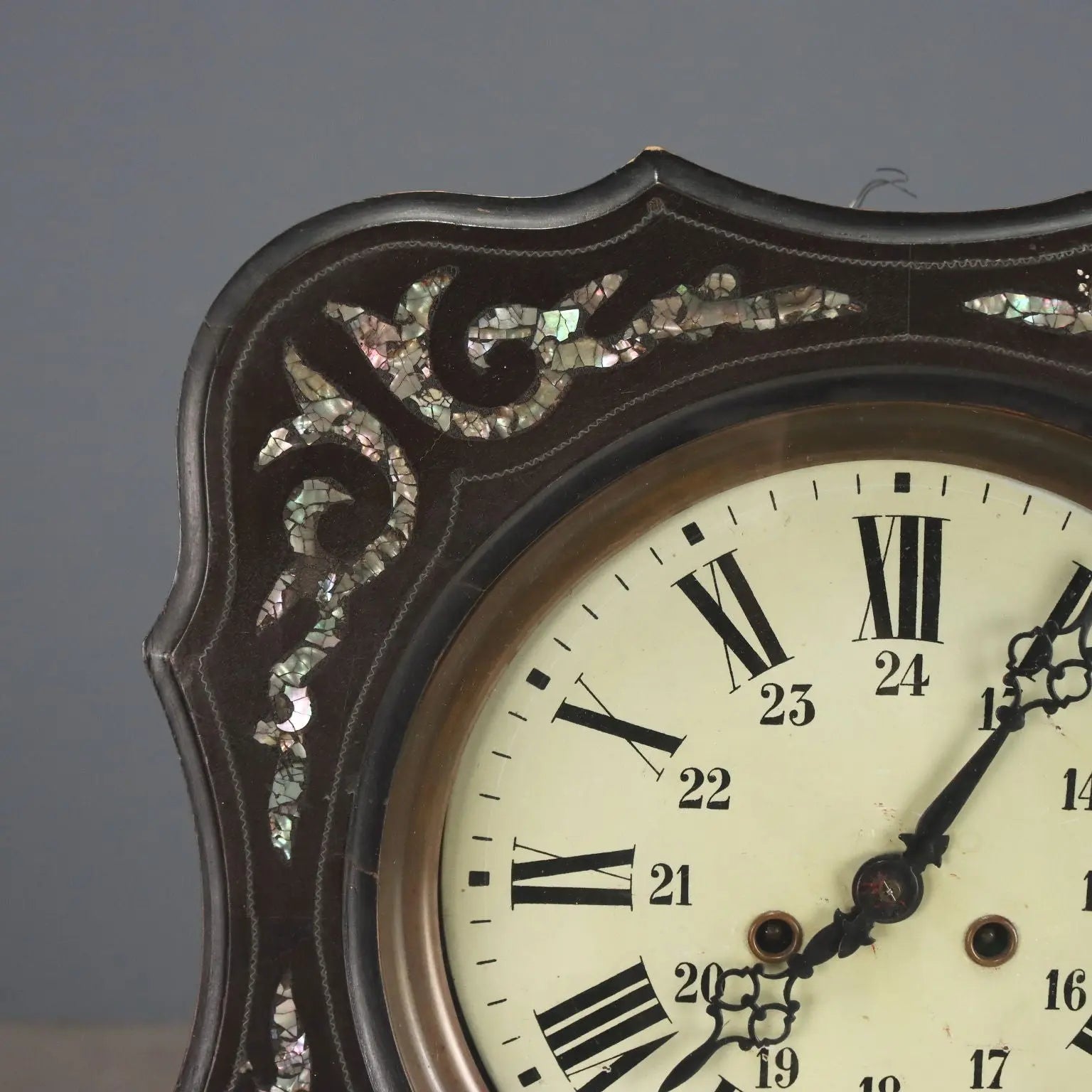 Antique Wall Clock Wood Mother of Pearl France XIX Century