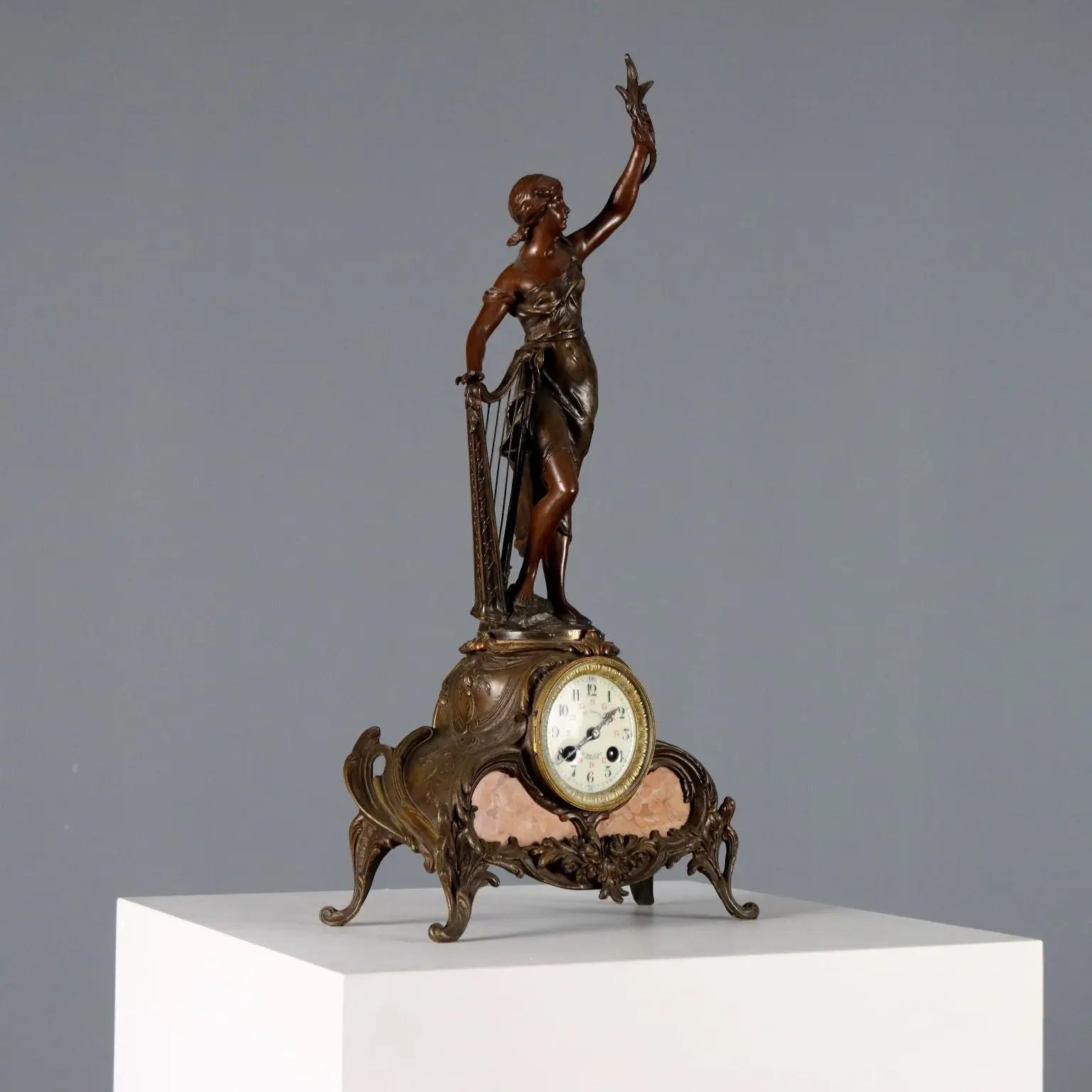 Antique Table Clock Antimony Marble France XIX Century