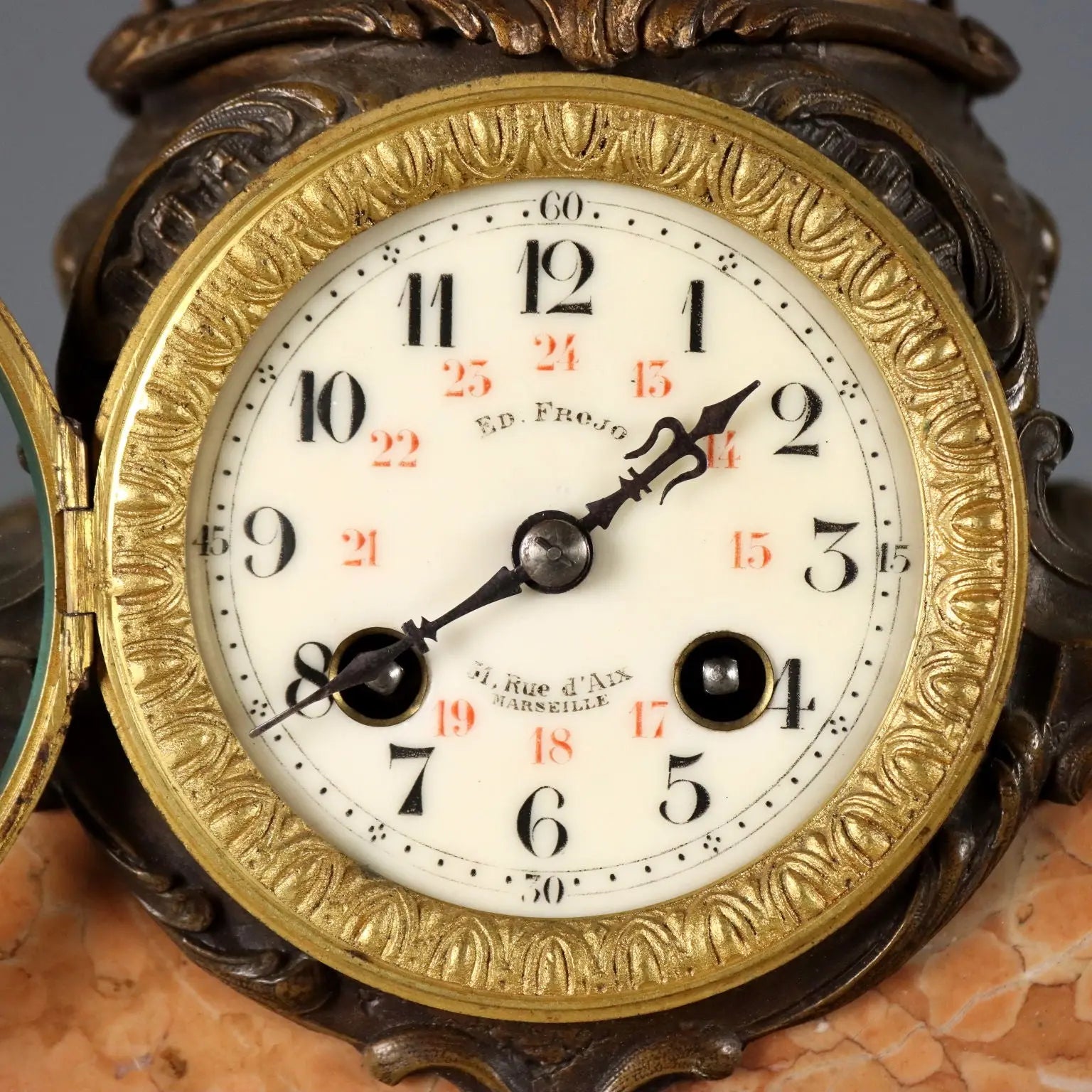 Antique Table Clock Antimony Marble France XIX Century