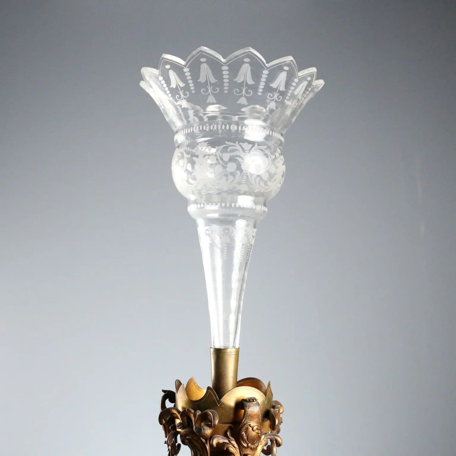 Antique Centerpiece Gilded Bronze Glass Europe Early XX Century