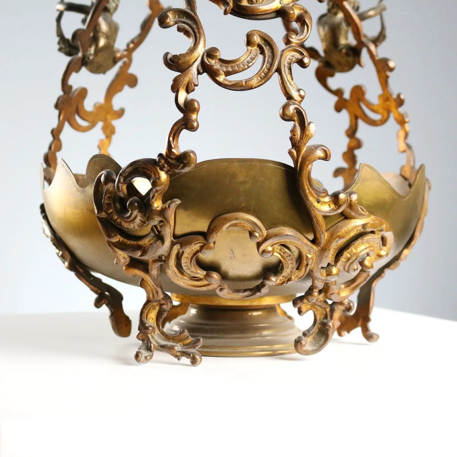 Antique Centerpiece Gilded Bronze Glass Europe Early XX Century