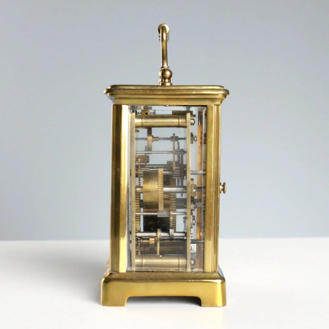 Antique Travel Clock Bronze Glass with Case Italy XIX Century