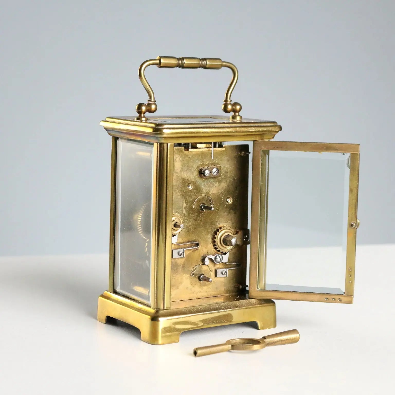 Antique Travel Clock Bronze Glass with Case Italy XIX Century