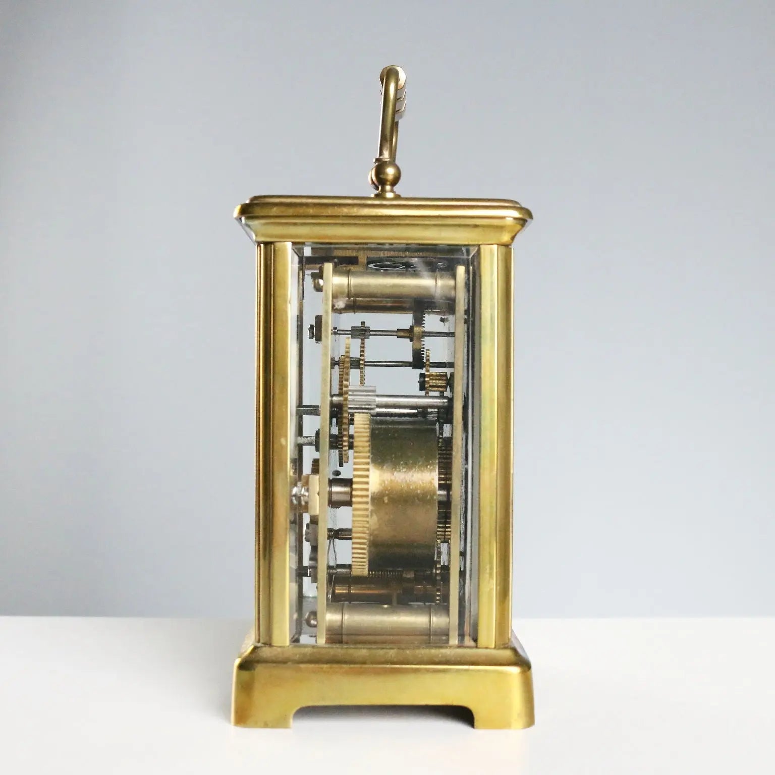 Antique Travel Clock Bronze Glass with Case Italy XIX Century