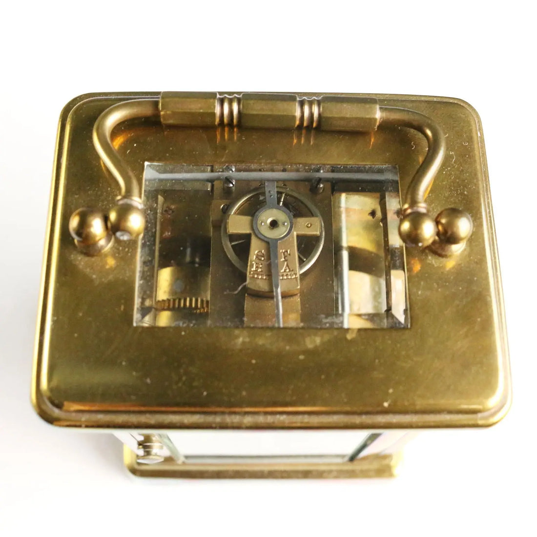 Antique Travel Clock Bronze Glass with Case Italy XIX Century
