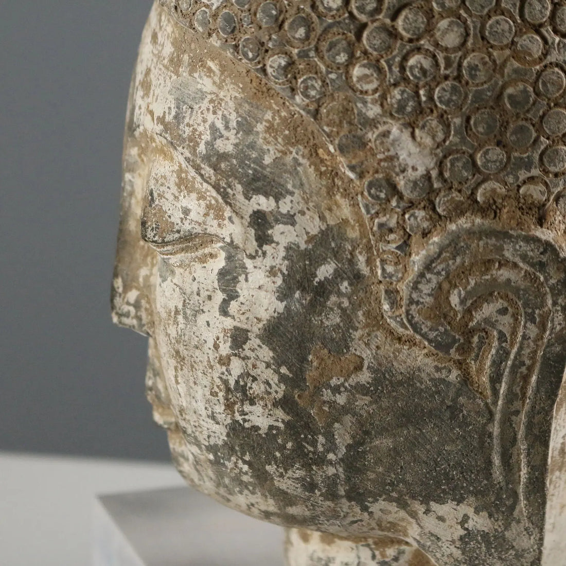 Stone Buddha Head Modern Sculpture Plexiglass Base XX Century