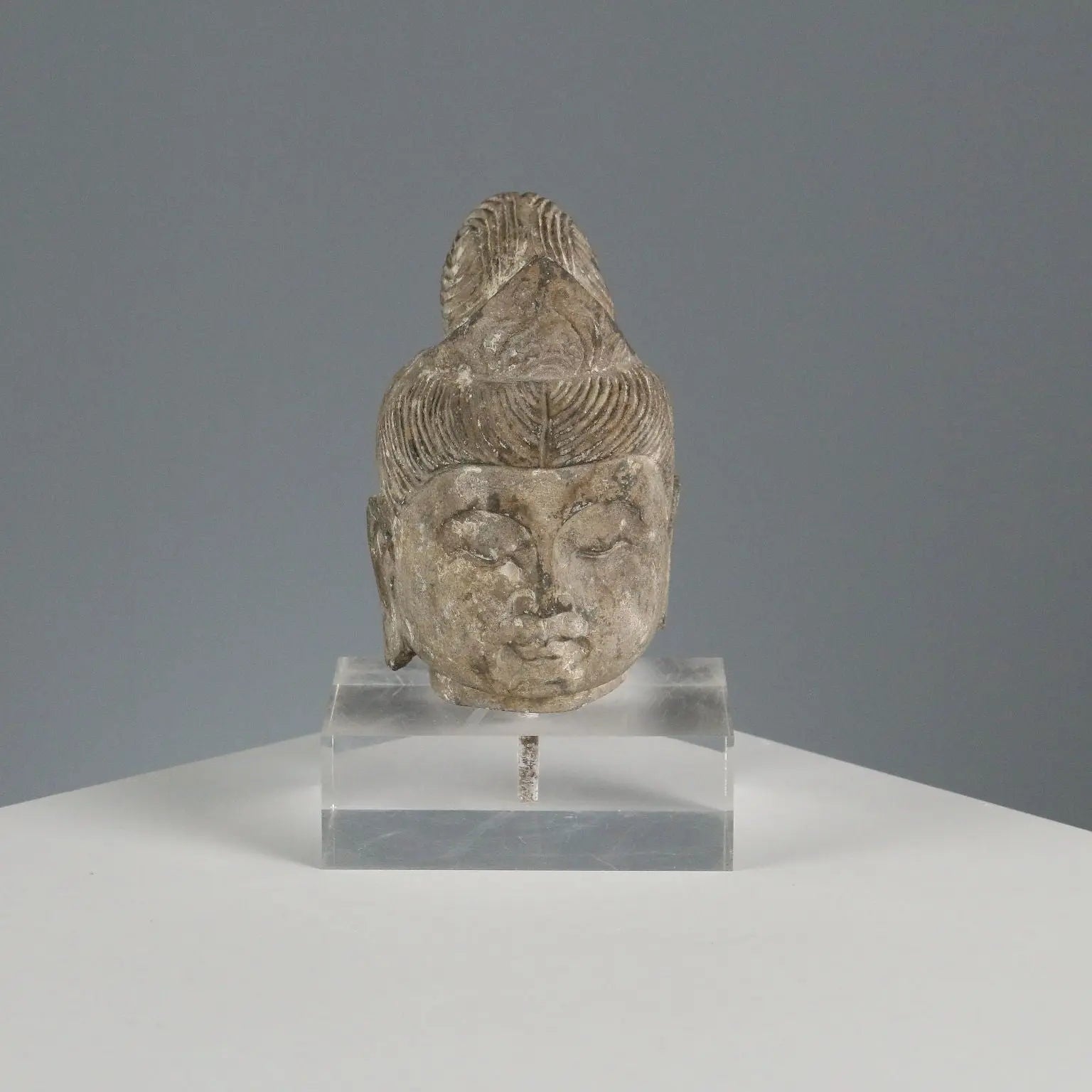 Modern Sculpture Stone Buddha Plexiglass Base Thailand 1990s