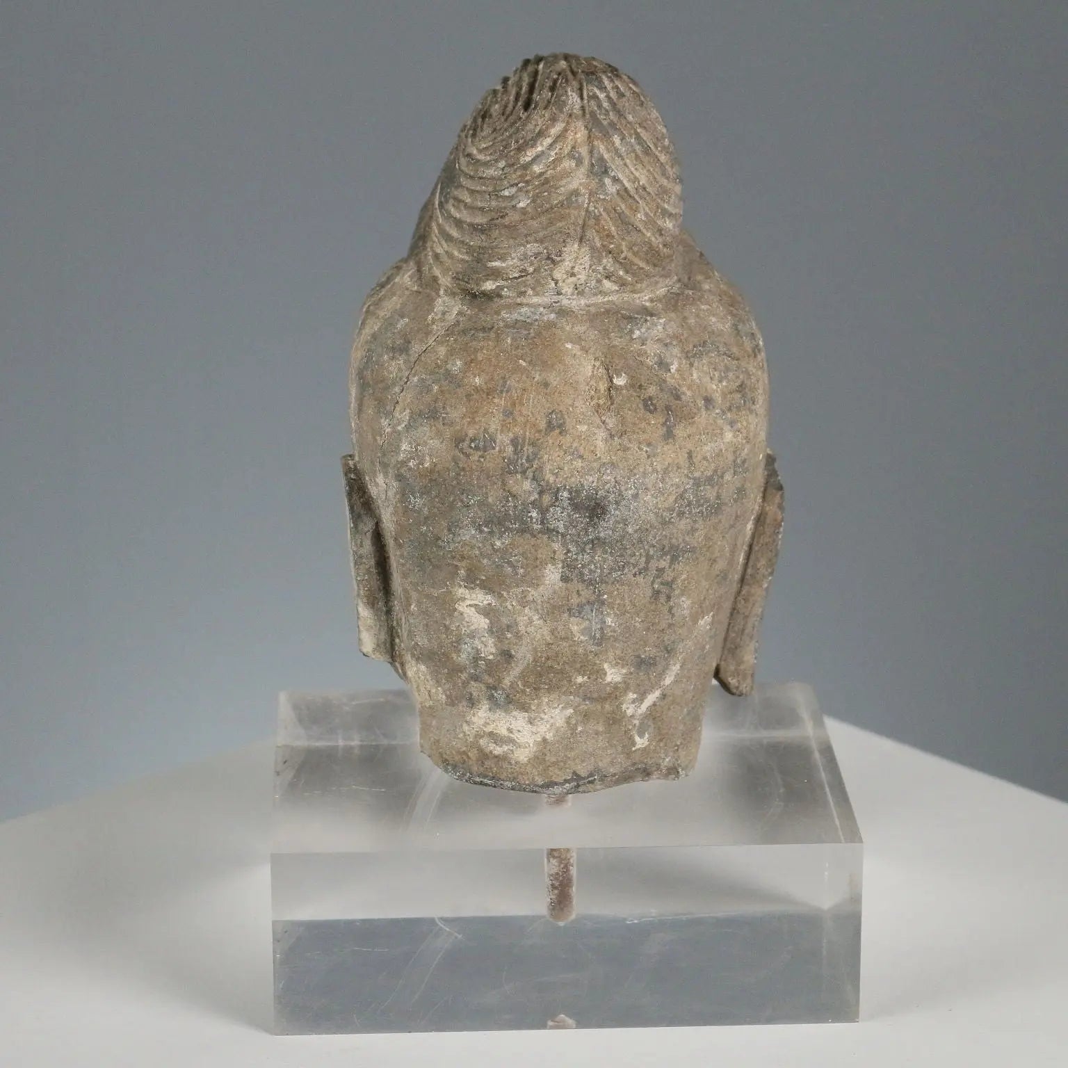 Modern Sculpture Stone Buddha Plexiglass Base Thailand 1990s