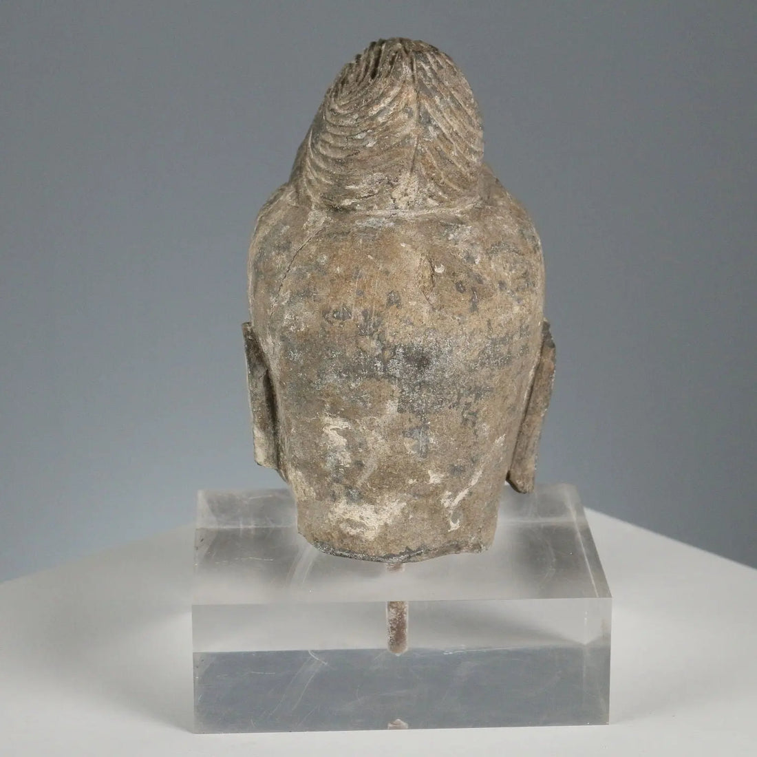 Modern Sculpture Stone Buddha Plexiglass Base Thailand 1990s