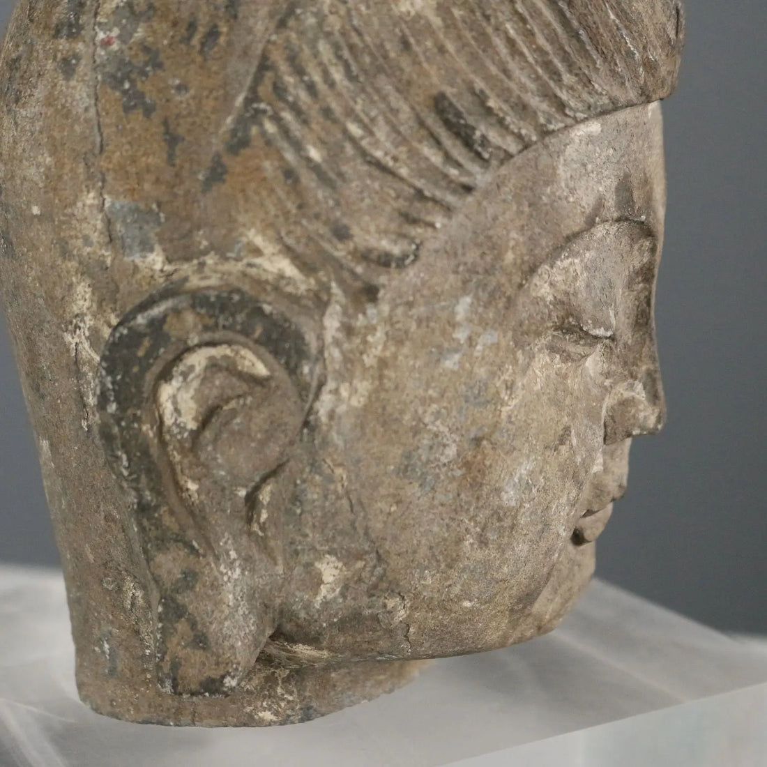 Modern Sculpture Stone Buddha Plexiglass Base Thailand 1990s