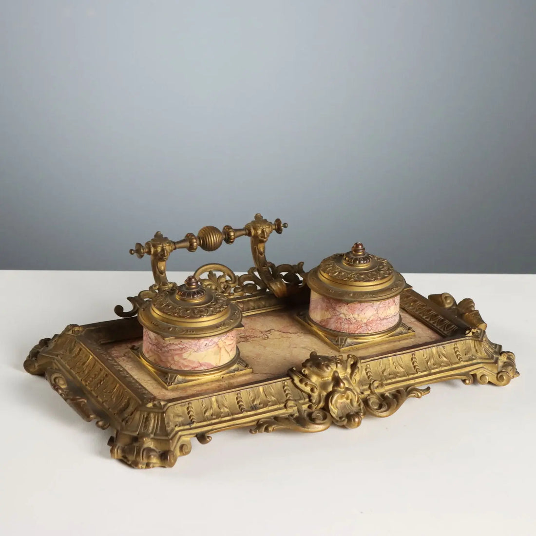 Antique Inkwell Bronze Marble Europe XIX Century