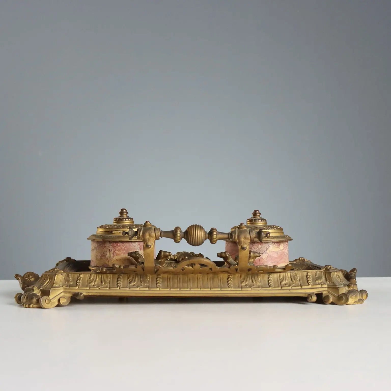 Antique Inkwell Bronze Marble Europe XIX Century