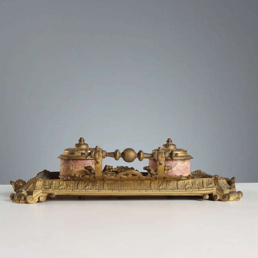 Antique Inkwell Bronze Marble Europe XIX Century