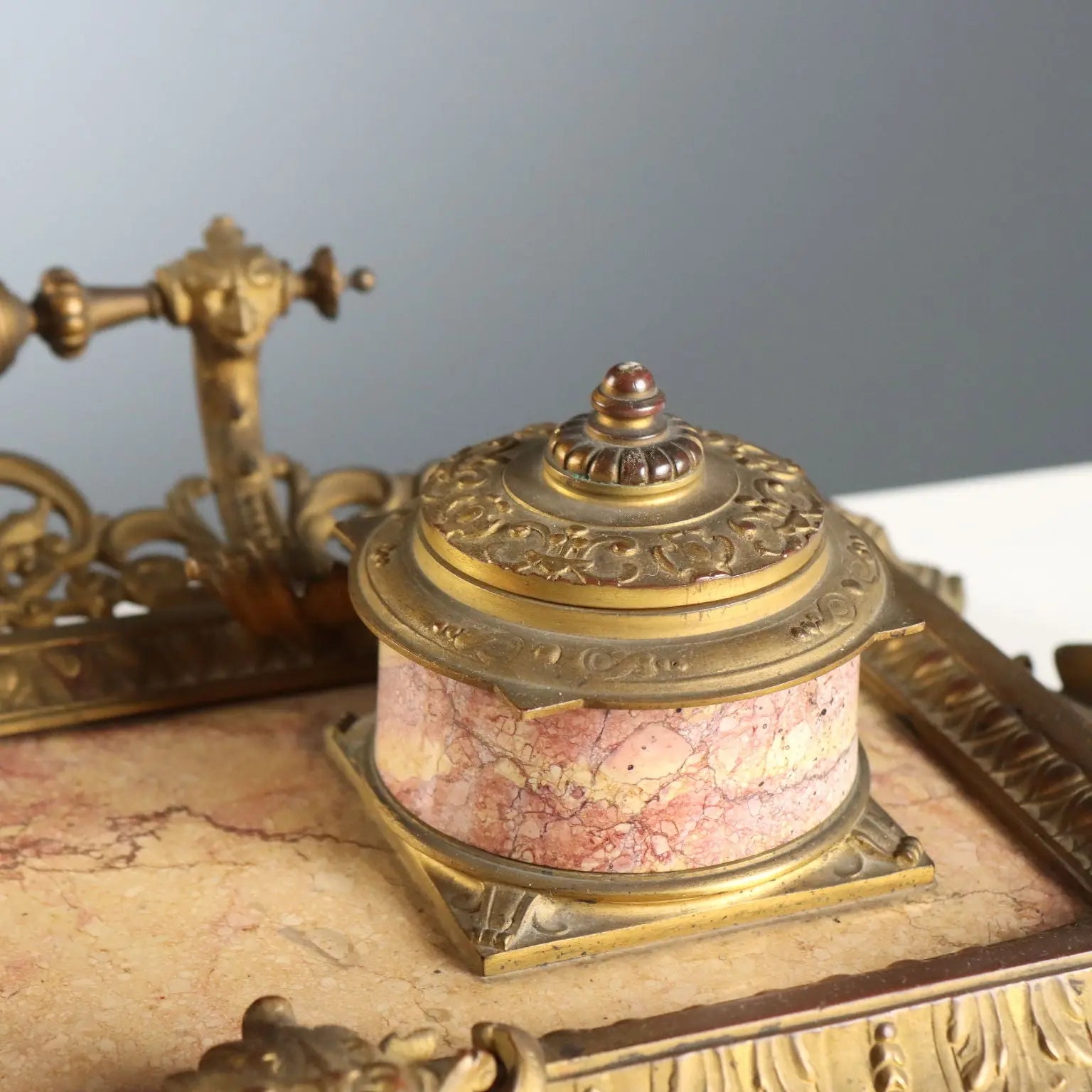 Antique Inkwell Bronze Marble Europe XIX Century