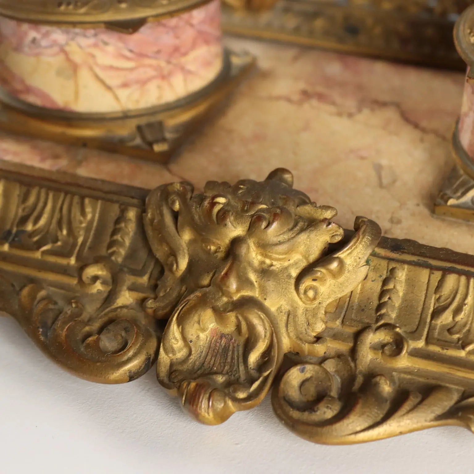 Antique Inkwell Bronze Marble Europe XIX Century