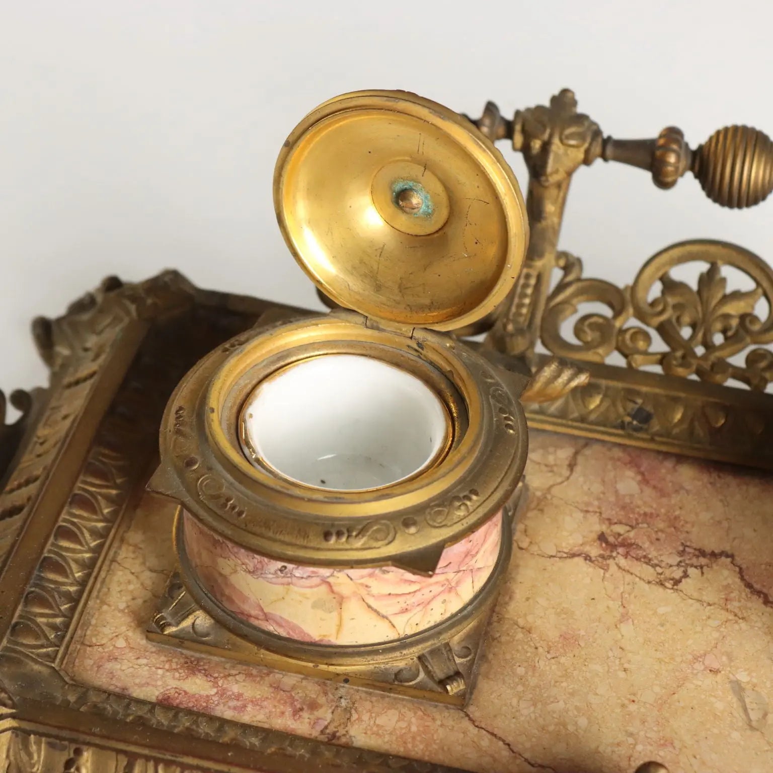 Antique Inkwell Bronze Marble Europe XIX Century